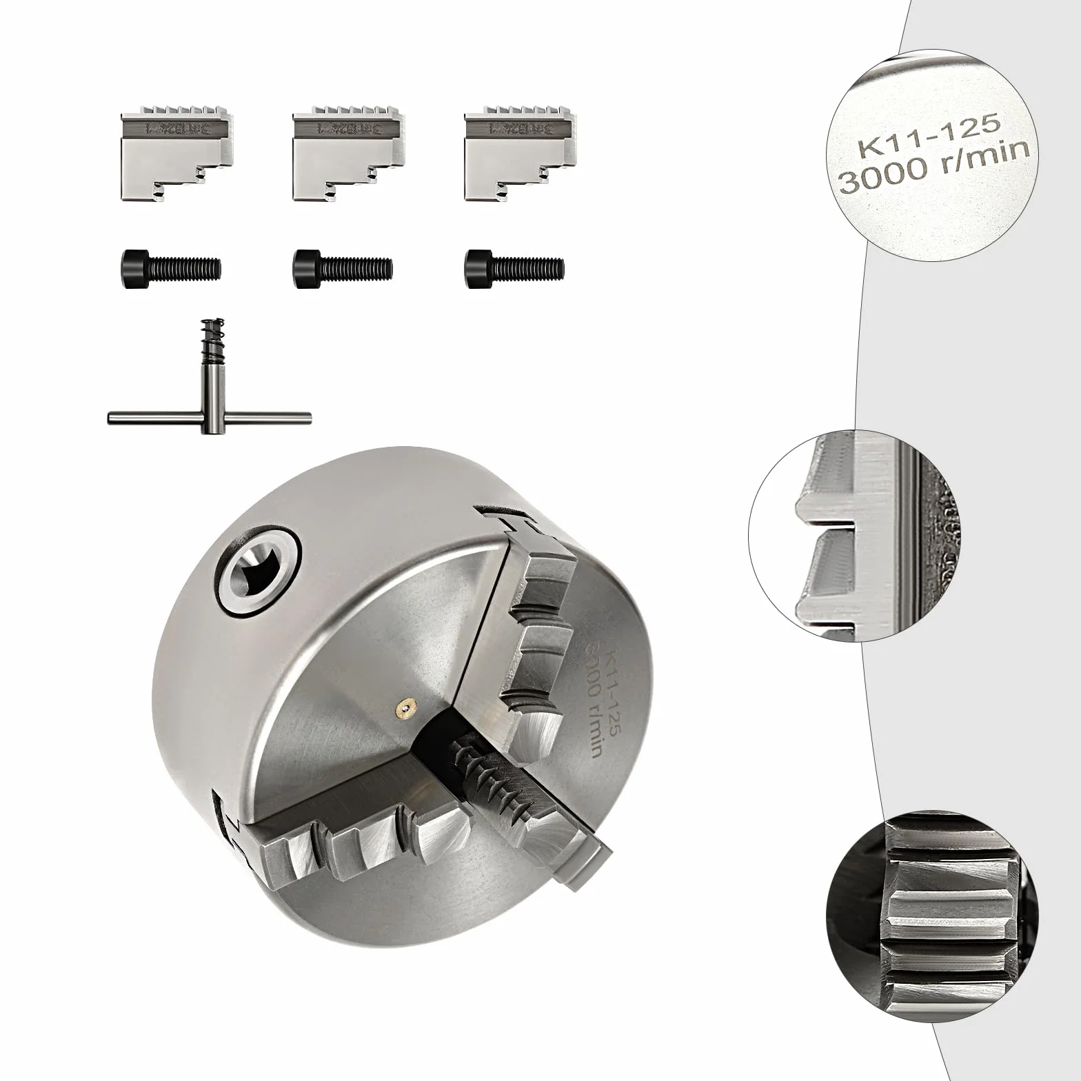 Mandril de torno de 125 mm, alimento autocentrante de cuatro mordazas con llave Chuck, 3 mandíbulas para máquinas herramientas y máquinas herramientas CNC