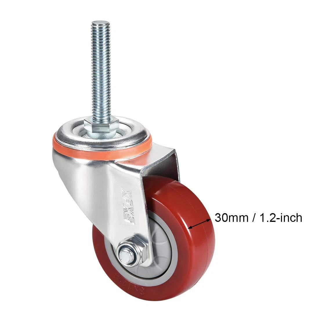Ruedas giratorias de poliuretano, rueda de 3 pulgadas de diámetro M12 x 60 mm, eje roscado, capacidad de 264 lb, 2 unidades