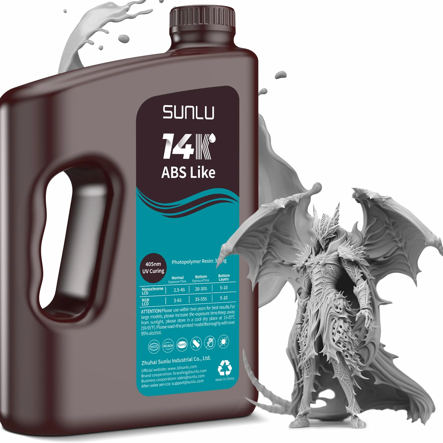 SUNLU Resina 3D ABS-like 2.0, Resina 3D 14K UV 405nm, Precisión Superior para Miniaturas Detalladas, Superficie Mate Suave, Compatible con la Mayoría de Impresoras LCD, 3KG Gris