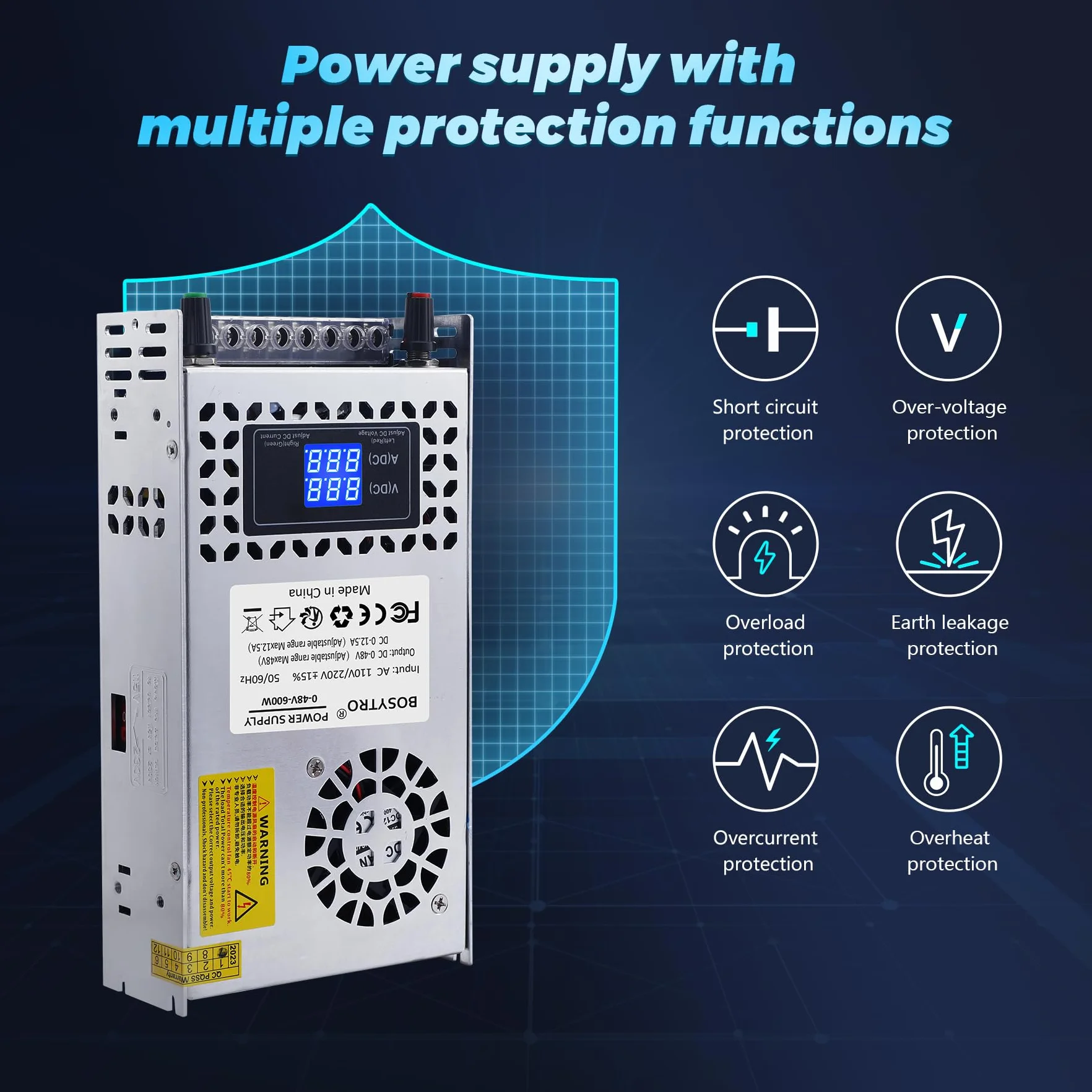 Fuente de Alimentacion Regulable AC110/220 to DC 0-48V 0-12.5A 600W Fuente de alimentación Universal Transformadores de Potencia,Para Automatización Industrial,Motor de control de velocidad