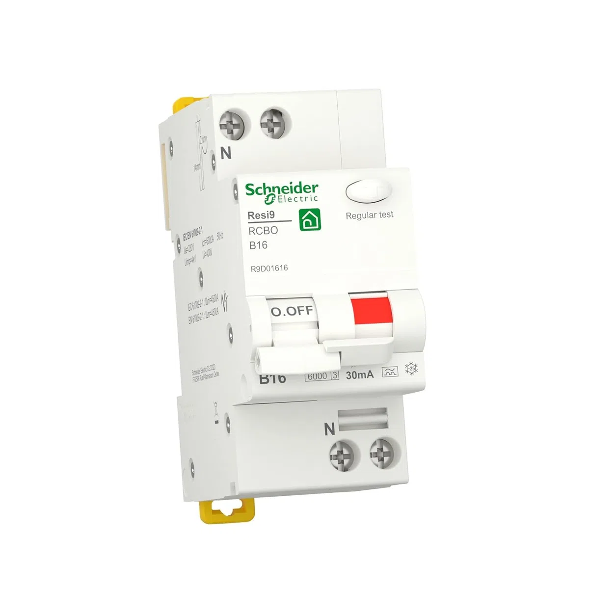 Schneider Electric FI LS RESI9 1P+N 16A B 30MA TYP A 6KA, R9D01616, Gris