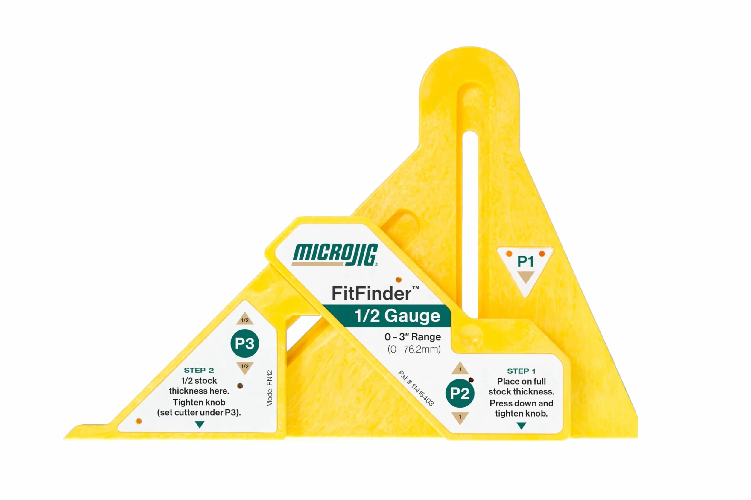 MICROJIG FitFinder FN12 - Buscador de punto central rápido y preciso para materiales de carpintería de hasta 3 pulgadas de grosor, perfecto para cortes precisos, carpintería, sierra de mesa, enrutador