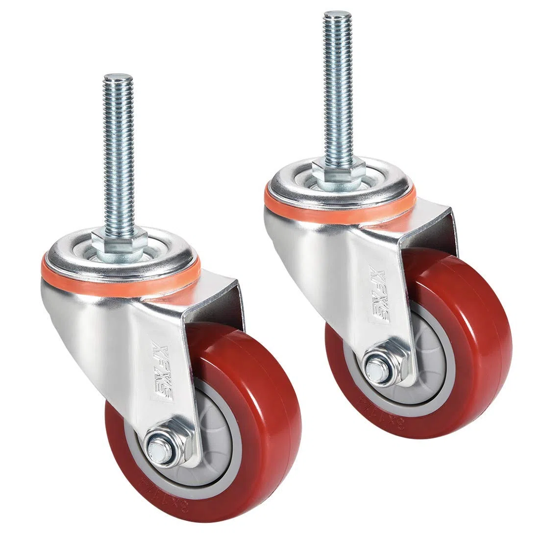 Ruedas giratorias de poliuretano, rueda de 3 pulgadas de diámetro M12 x 60 mm, eje roscado, capacidad de 264 lb, 2 unidades
