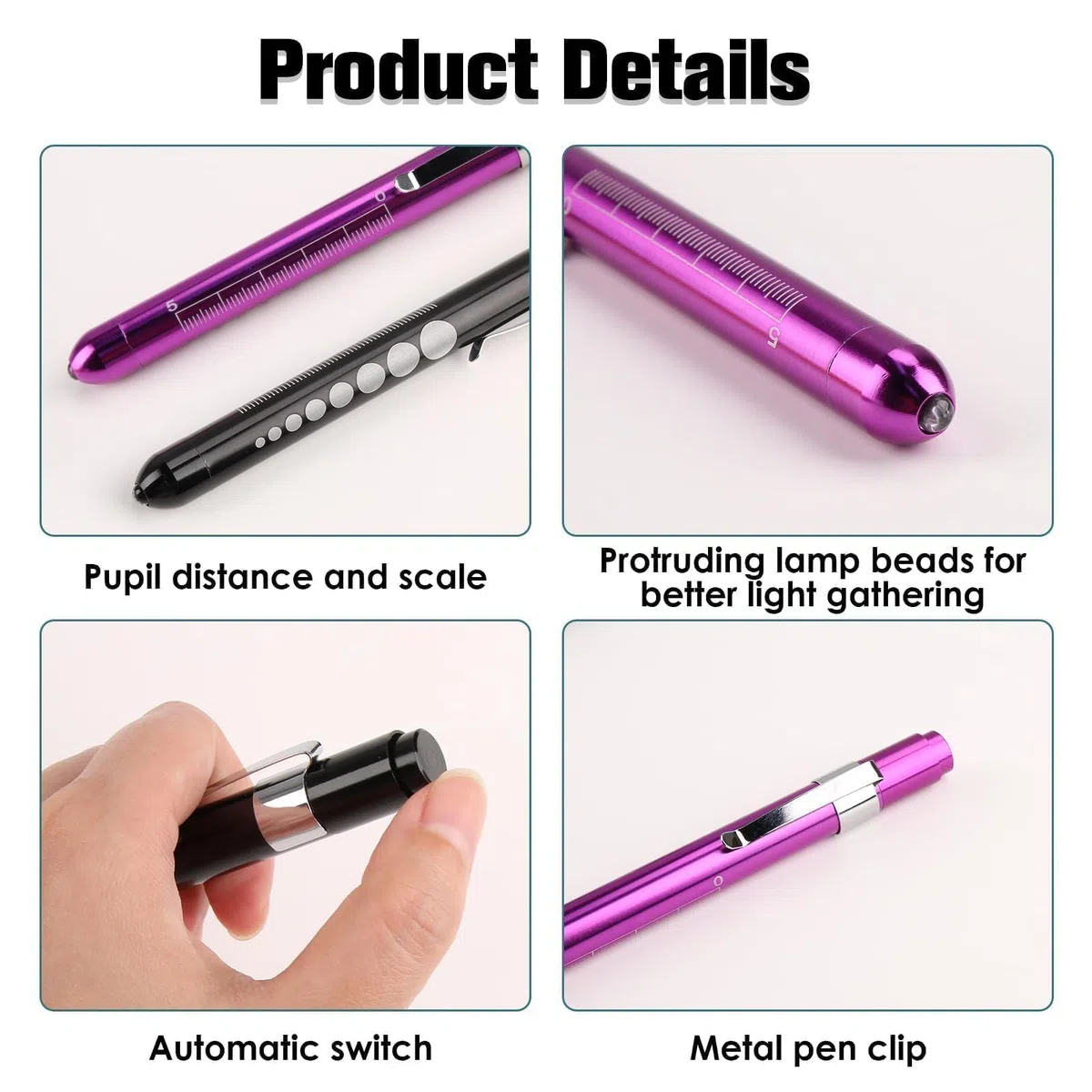 2 Pièces Lampes de Diagnostic Médical, Lampe pupille LED Portátil con Clip de Bolsillo, Luces de Pluma Médicas con 2 Fuentes de Luz LED, Lampe de à LED Réutilisable avec Pupillomètre