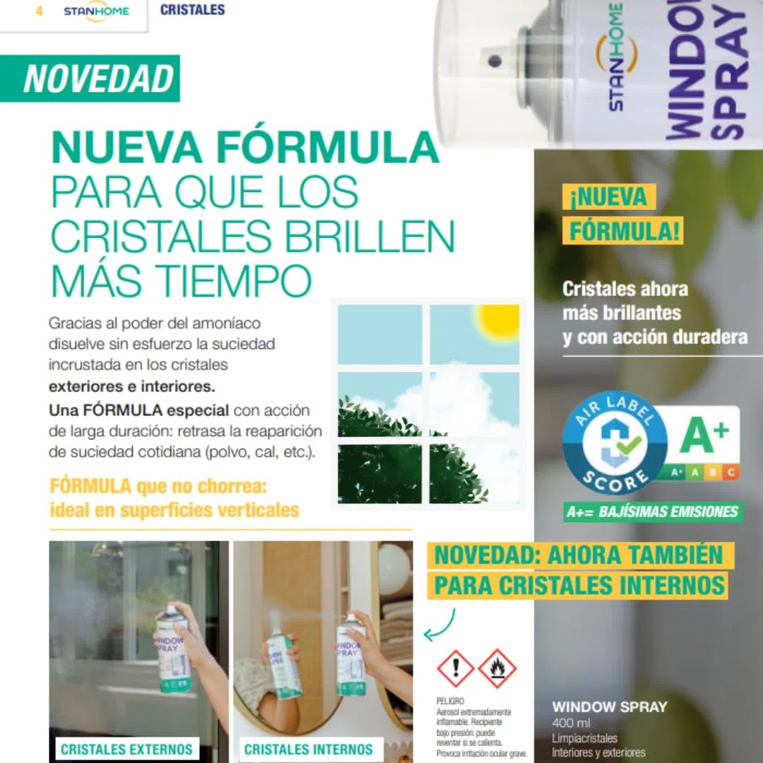 Stanhome limpiacristales Windows Spray - Multiusos para Ventanas, Espejos, Mamparas, Vidrio, Lunas - Elimina grasa y suciedad sin dejar marcas - Nuevo Formato, Fórmula Mejorada (400ml) (6)