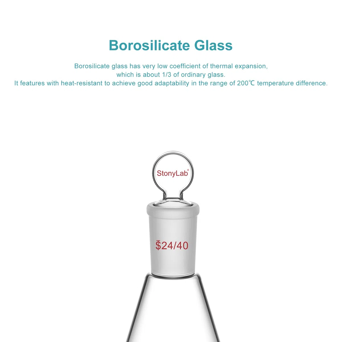 stonylab Matraz Erlenmeyer 24/40 de Vidrio con Tapón, 500 ml Frasco de Pared Gruesa de Vidrio Borosilicato con Junta Exterior Cónica Estándar 24/40 y Tapón de Vidrio