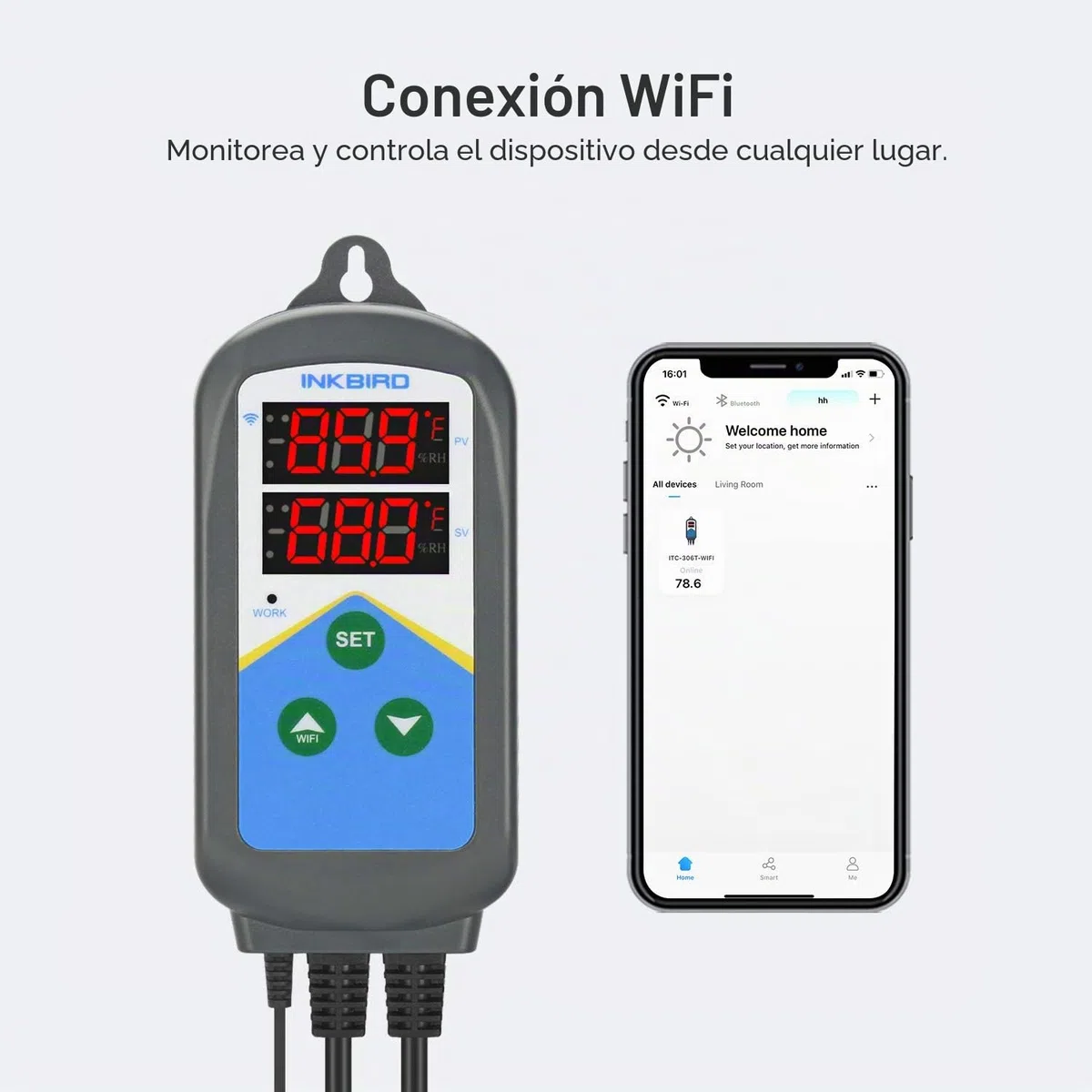 Inkbird Termostato WiFi, doble ciclo de tiempo, función de alarma, dos enchufes (solo para calefacción)
