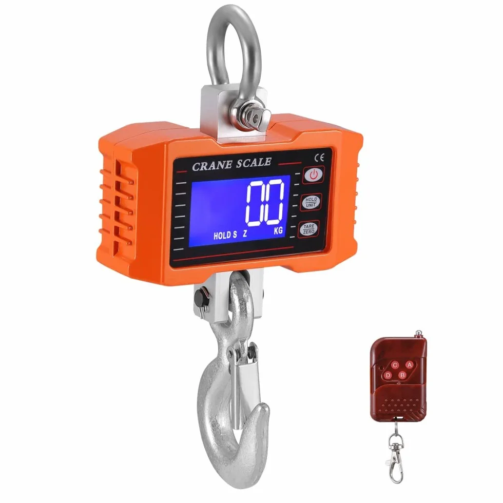 Industrial Pesado Escala Colgante 1000kg para Trabajo Pesado Báscula de grúa Digital con Mando a Distancia Recargable Báscula Colgante electrónica de Alta precisión de 1T