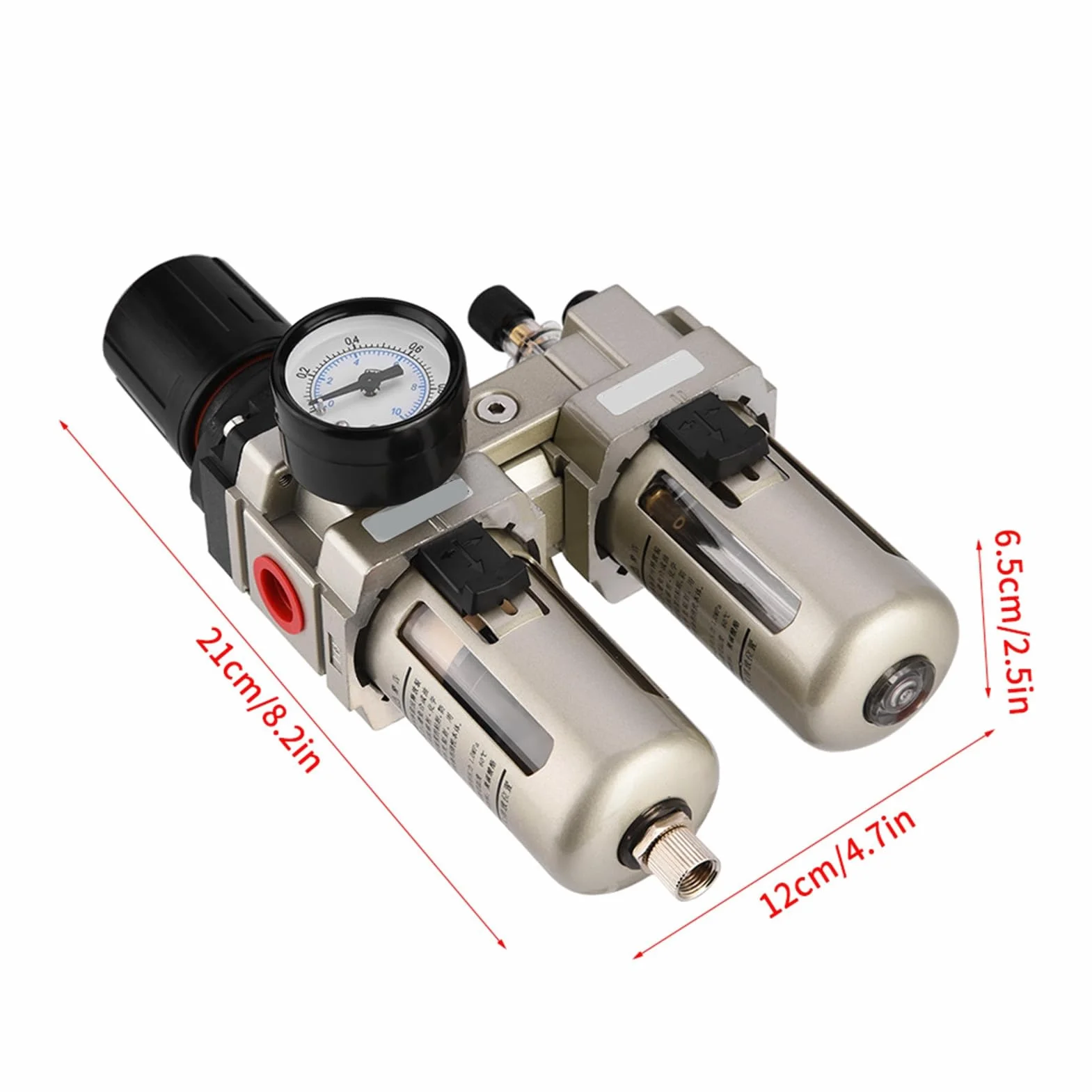 Regulador de Filtro y Lubricador de Aire Comprimido, AC3010-03, Combinado con Filtro de Agua y Separador de Humedad, Entrada 3/8", Aleación de Aluminio, Presión 0.05-0.85MPa