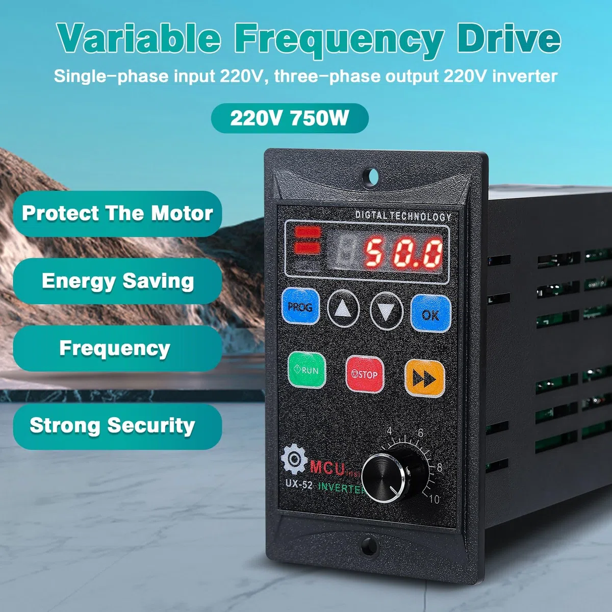 Jadeshay Variador de Frecuencia Monofasico,750W Convertidor de Frecuencia VFD Entrada Monofásica 220V a Salida Trifásica 220V Control de Velocidad del Motor Variable para Bomba de Agua y Transportador