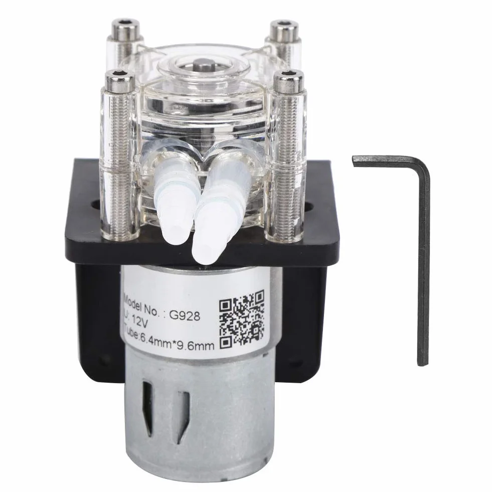 Bomba Peristáltica de Acero Inoxidable, 12V/24V DC, 500 ml/min, Cabezal Transparente PC, 3 Rodillos, con Bases y Conector, 12V