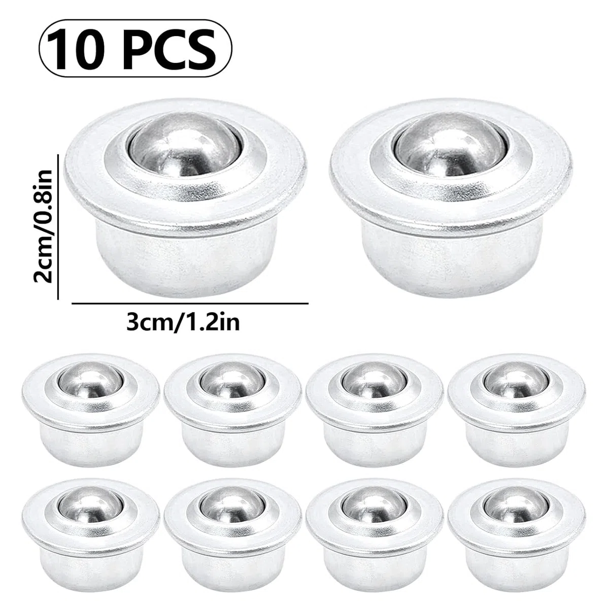 10 piezas Transferencia de bolas de acero inoxidable Ruedas de bolas universales Rodamiento Transportador Ruedas universales para muebles