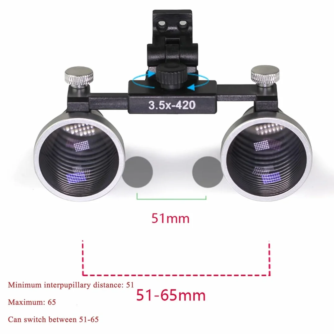 Lupa Quirúrgica Dental con Luz LED 2.5X / 3.5X, Gafas Binoculares con Ajuste Bidireccional y Diadema, Lupa Médica con Amplio Campo de Visión y Profunda Distancia de Trabajo