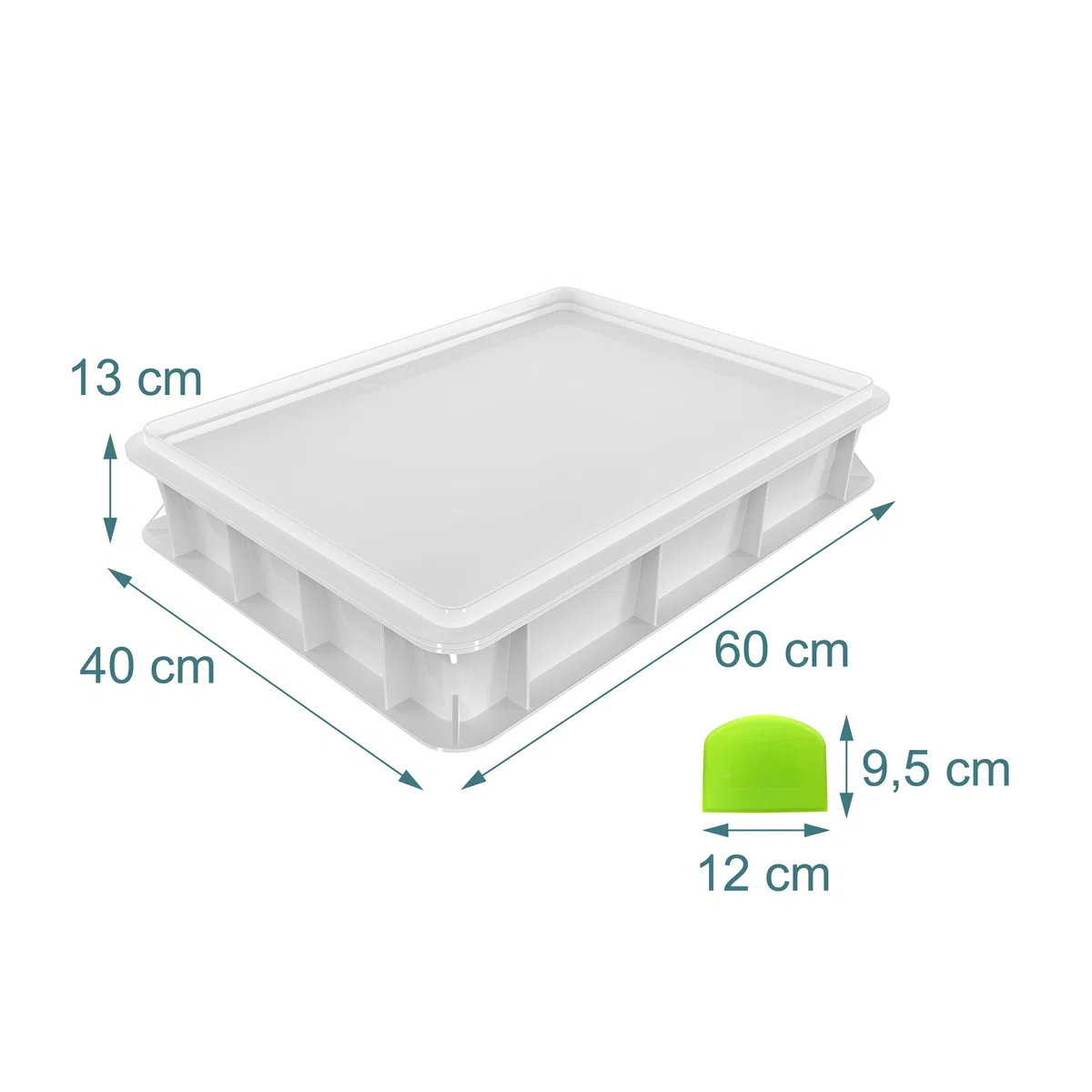Relaxdays Caja apilable para Masa de Pizza con Tapa, espátula, 13x60x40 cm, PP, Blanca