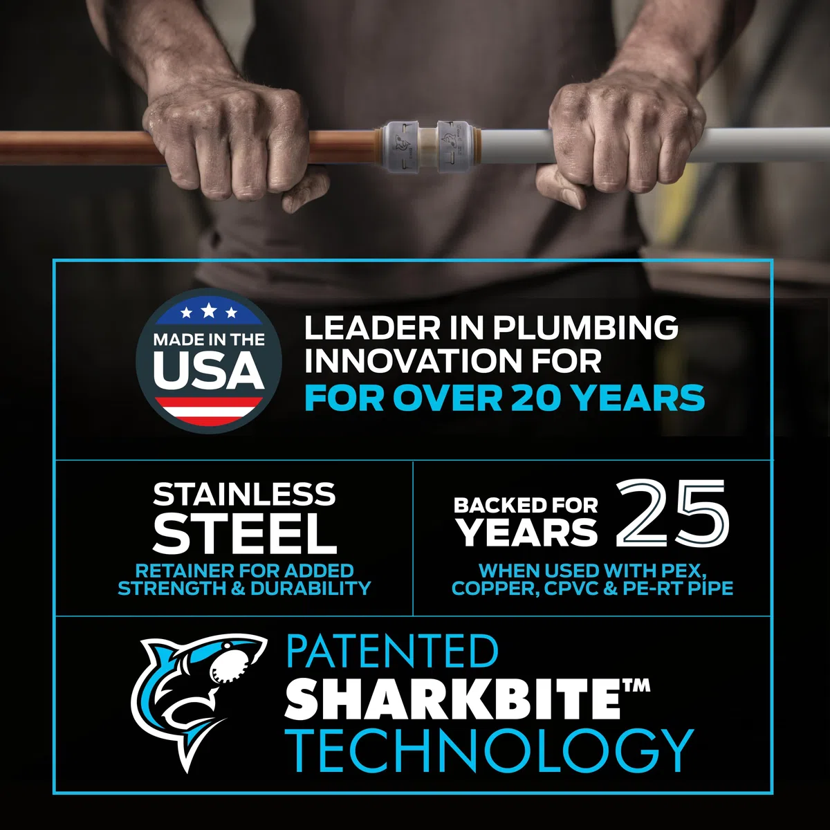 SharkBite Acoplamiento máximo de 1/2 pulgada, paquete de 4, accesorio de fontanería de latón a presión, tubo PEX, cobre, CPVC, PE-RT, HDPE, UR008A4