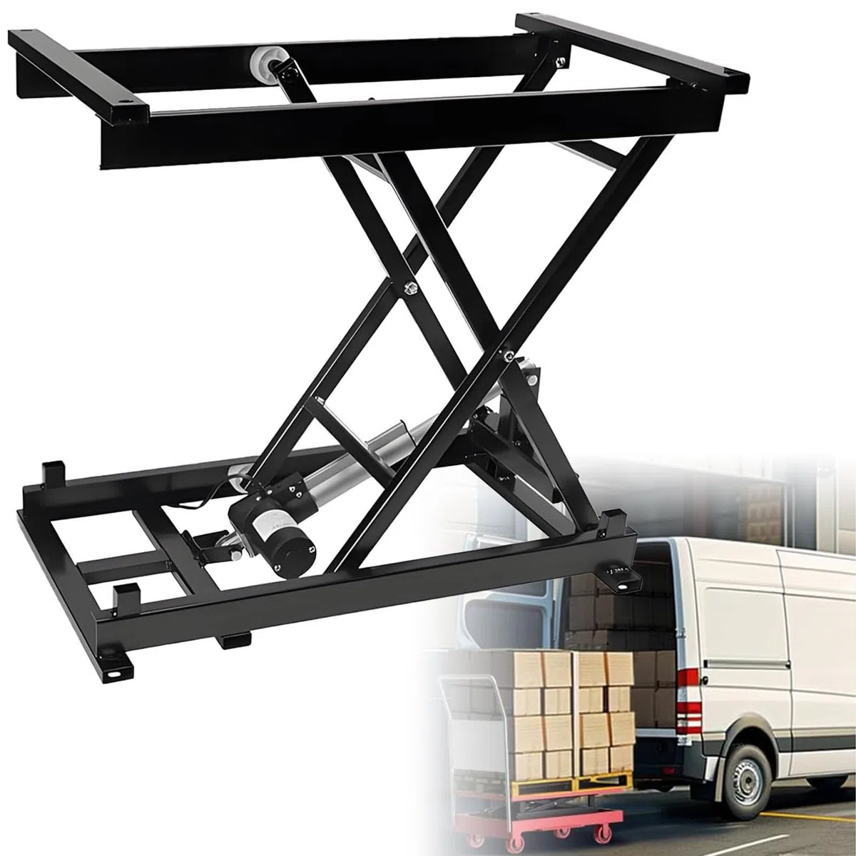 Mesa elevadora eléctrica de tijera de 132 libras, altura ajustable de 180 a 680 mm, plataforma de elevación eléctrica para un manejo y transporte eficientes de materiales, ideal para almacenes y