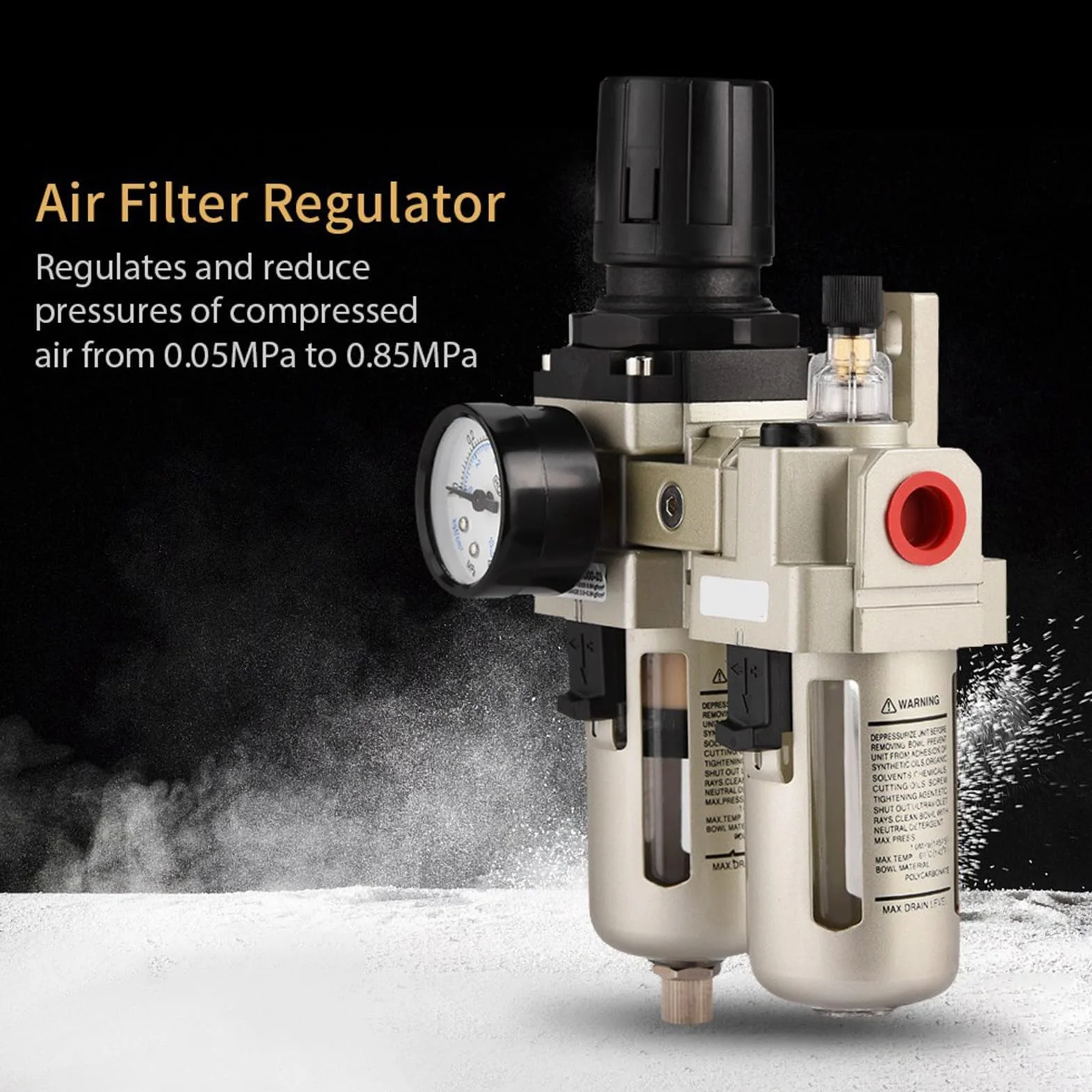 Regulador de Filtro y Lubricador de Aire Comprimido, AC3010-03, Combinado con Filtro de Agua y Separador de Humedad, Entrada 3/8", Aleación de Aluminio, Presión 0.05-0.85MPa