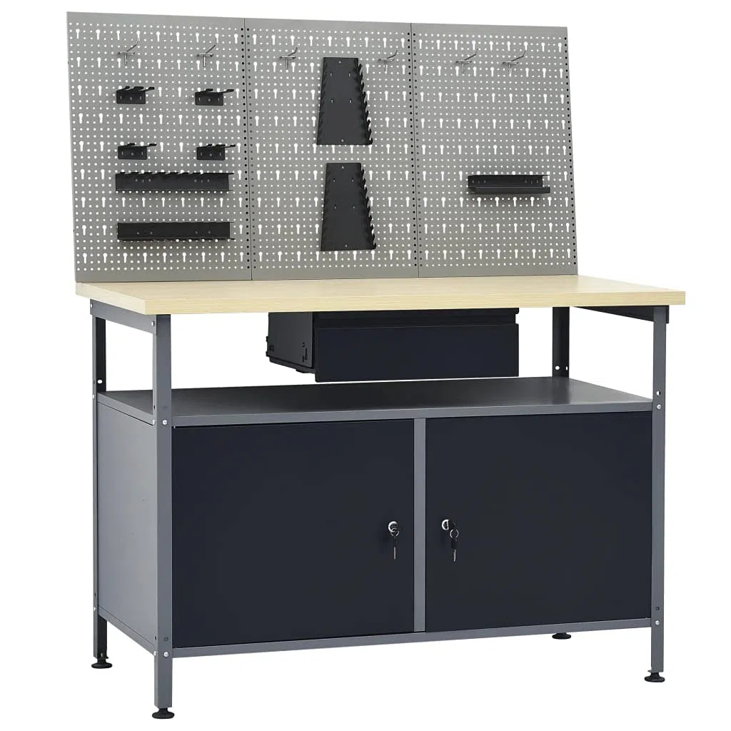Mobili Banco de trabajo con 3 paneles de pared, banco de trabajo para garaje taller O1 decoración de muebles dormitorio