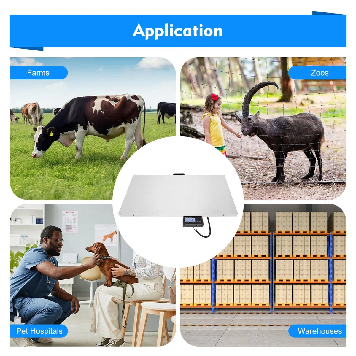 Balanza para Animales 300 kg Balanza Digital para Veterinario con Pantalla LCD Escala del Suelo