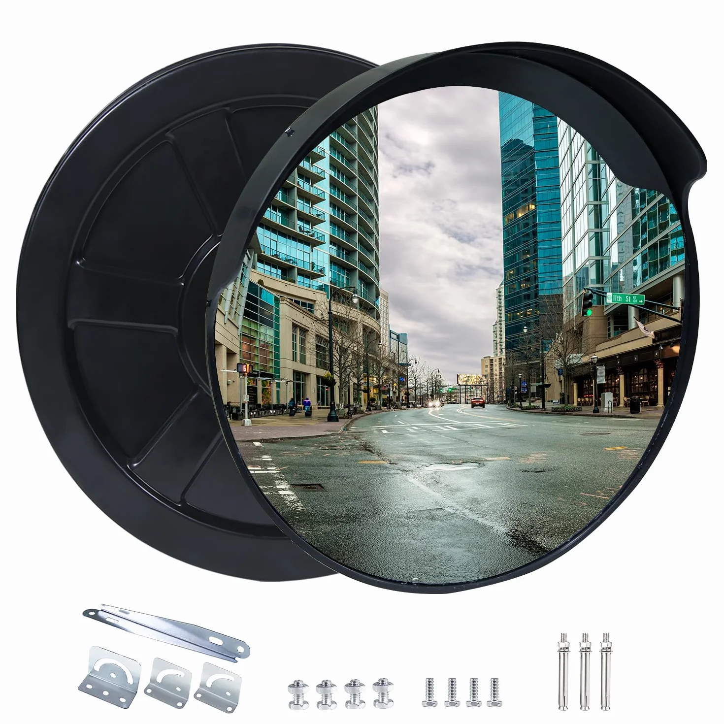 CCLIFE Espejo de Tráfico Grueso y Grueso 45 cm Convexo de Seguridad, con Visión de Gran Angular Ajustable, Para Carreteras, Almacenes, Garajes, Oficinas y Tiendas