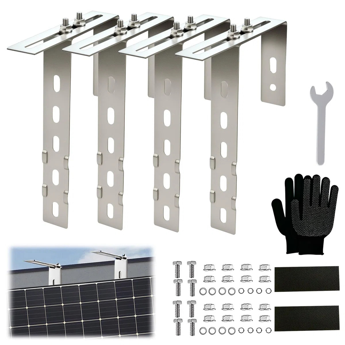 Soporte Placas Solares, 6-18cm Ajustables Sin Taladro, Soportes Para Módulos Fotovoltaicos, Kit Placas Solares Adecuado Para Barandillas de Balcón y Techos Planos