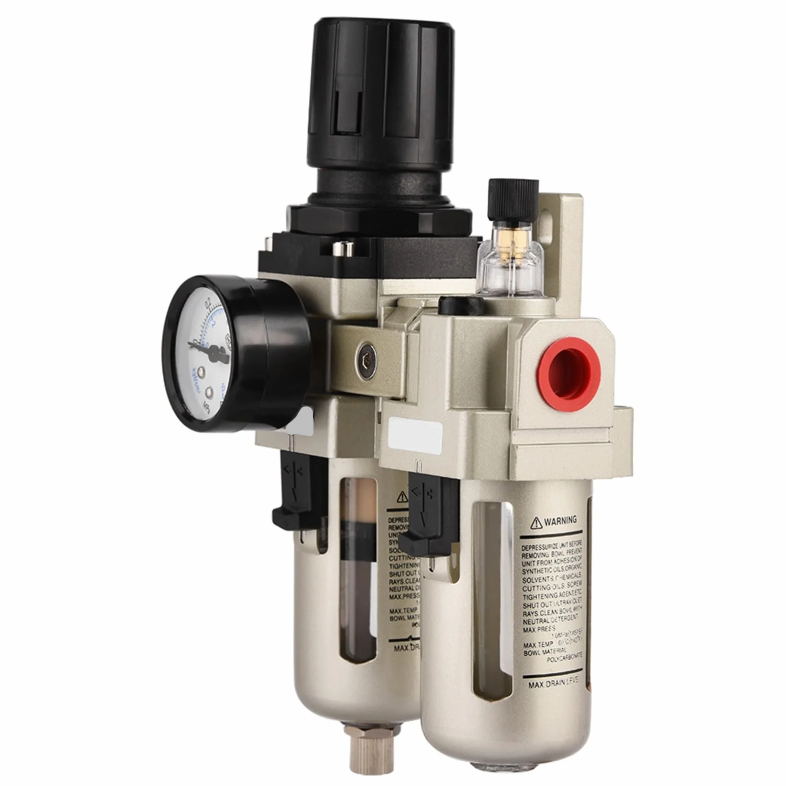 Regulador de Filtro y Lubricador de Aire Comprimido, AC3010-03, Combinado con Filtro de Agua y Separador de Humedad, Entrada 3/8", Aleación de Aluminio, Presión 0.05-0.85MPa