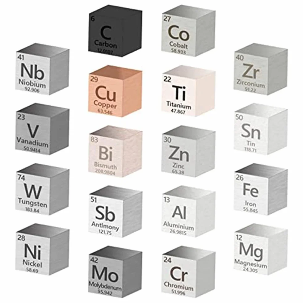 18 piezas de densidad cúbica elementos cubo 99,99% alta pureza, colección de la tabla periódica de los elementos (0,39 pulgadas/10 Mm)