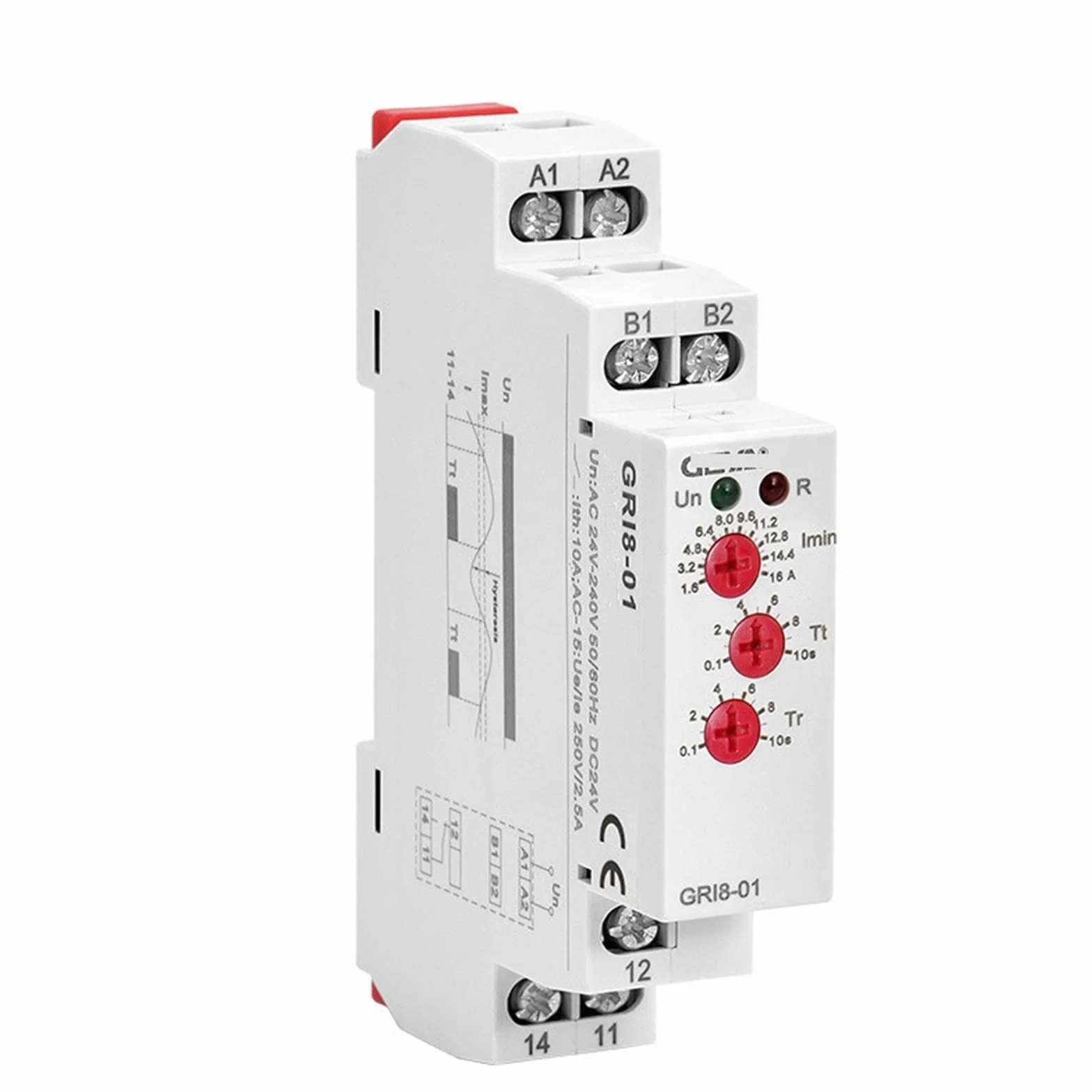 GRI8-01/02 Relé de monitoreo de corriente 0.5A 1A 2A 5A 8A 16A ACDC24V-240V Relé de protección contra sobrecorriente y subcorriente 1 Uds(GRI8-01 OverCurrent,0.5-5A)