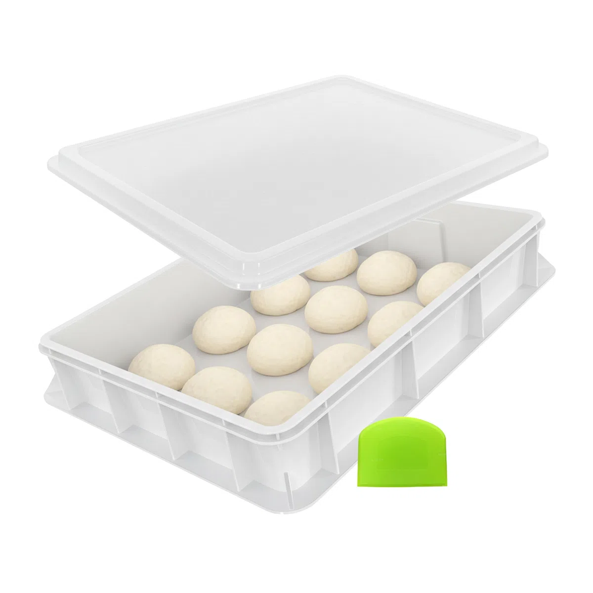 Relaxdays Caja apilable para Masa de Pizza con Tapa, espátula, 13x60x40 cm, PP, Blanca