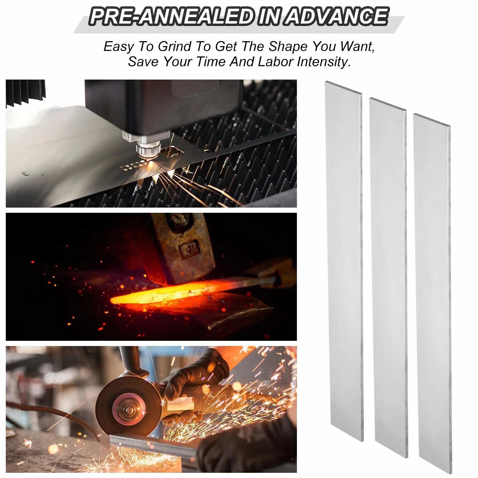 PATIKIL Barra Plana de Acero 1095, 6pcs, 305x38x4mm(L*An*G) Material para Fabricación de Cuchillos para Bricolaje en Blanco Hoja Metal, Profesional y Aficionado Uso, Plateado