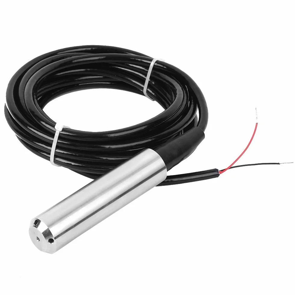 Sensor de Nivel de Agua IP68 Transmisor 4-20mA con Cable 5m Precisión 0.2%-0.5% FS Rango 0-2m 45° Industrial para Tanque Depósito Reservorio Medición Continua