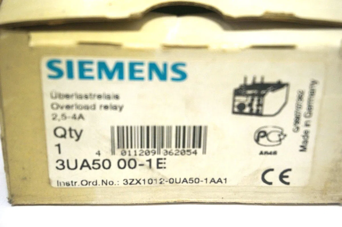 SIEMENS 3UA5000-1E Térmica. Relé de sobrecarga retardada f. Montaje en Cont./arrancadores Rango de Ajuste 2.5 a 4 A 1 NO + 1 NC, Blanco