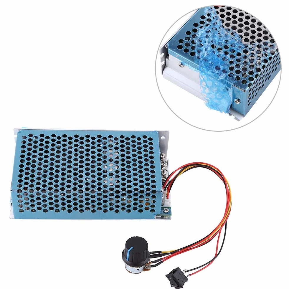 Jadeshay Regulador de Velocidad PWM 10-50V 100A 3000W Controlador de Velocidad del Motor CC 12V 24V 36V 48V Ajustable con Reversible Interruptor de Control y Potenciómetro y Disipación del Calor