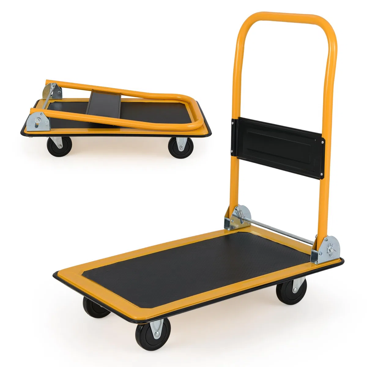 COSTWAY Carretilla Plegable hasta 150kg, Carretilla de Carga con 4 Ruedas Resistentes al Desgaste, Carro Plegable con Superficie, Carro Transporte Plegable para Todas las Superficies (Negro,48 x 73cm)