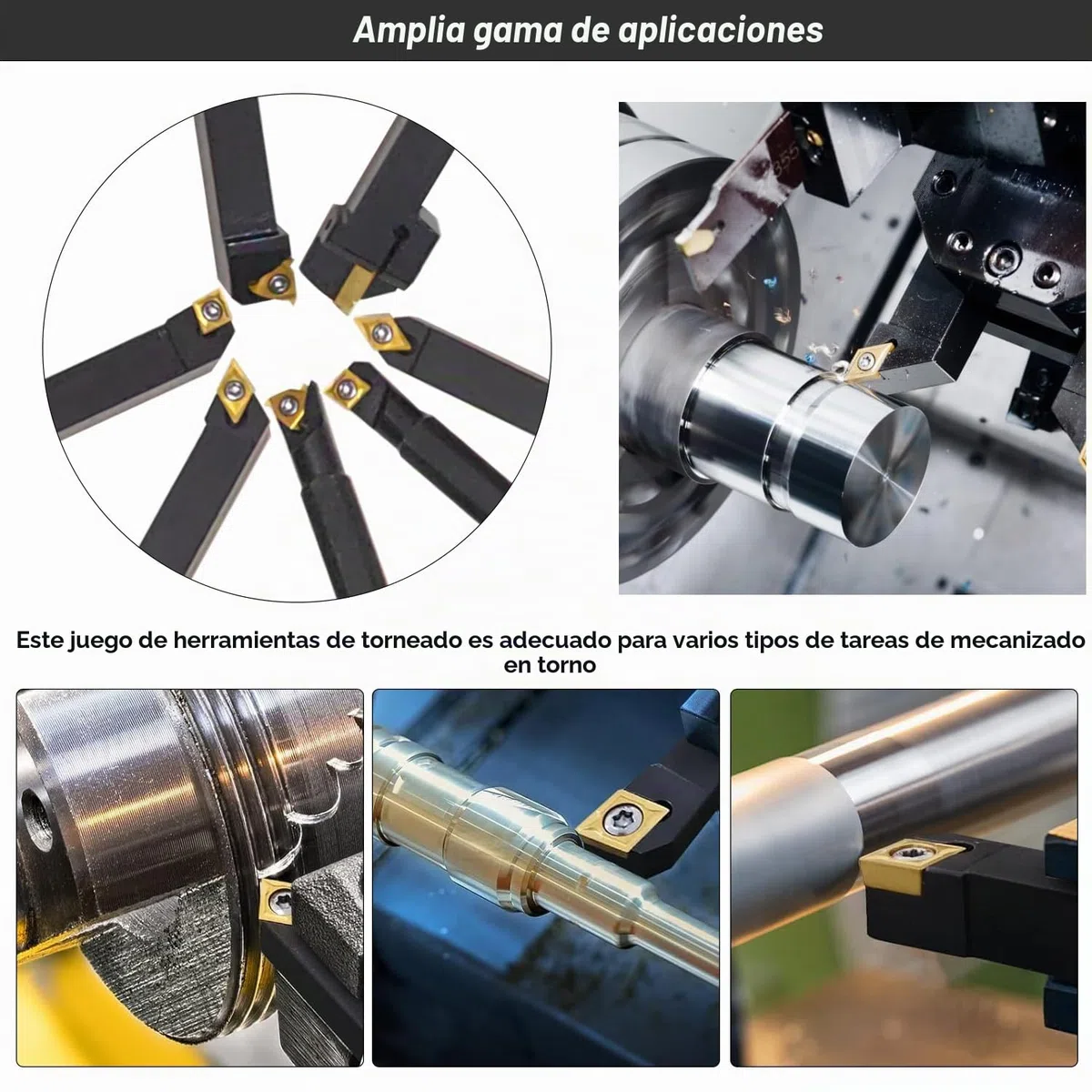 Juego de Herramientas CNC Torno 21Pcs 10mm Herramienta para Torno Metal Cuchillas Herramienta de Torneado de Torno para Tornos Inserto de Carburo Multifuncional con Cuchillas de Torno Metal y Llave