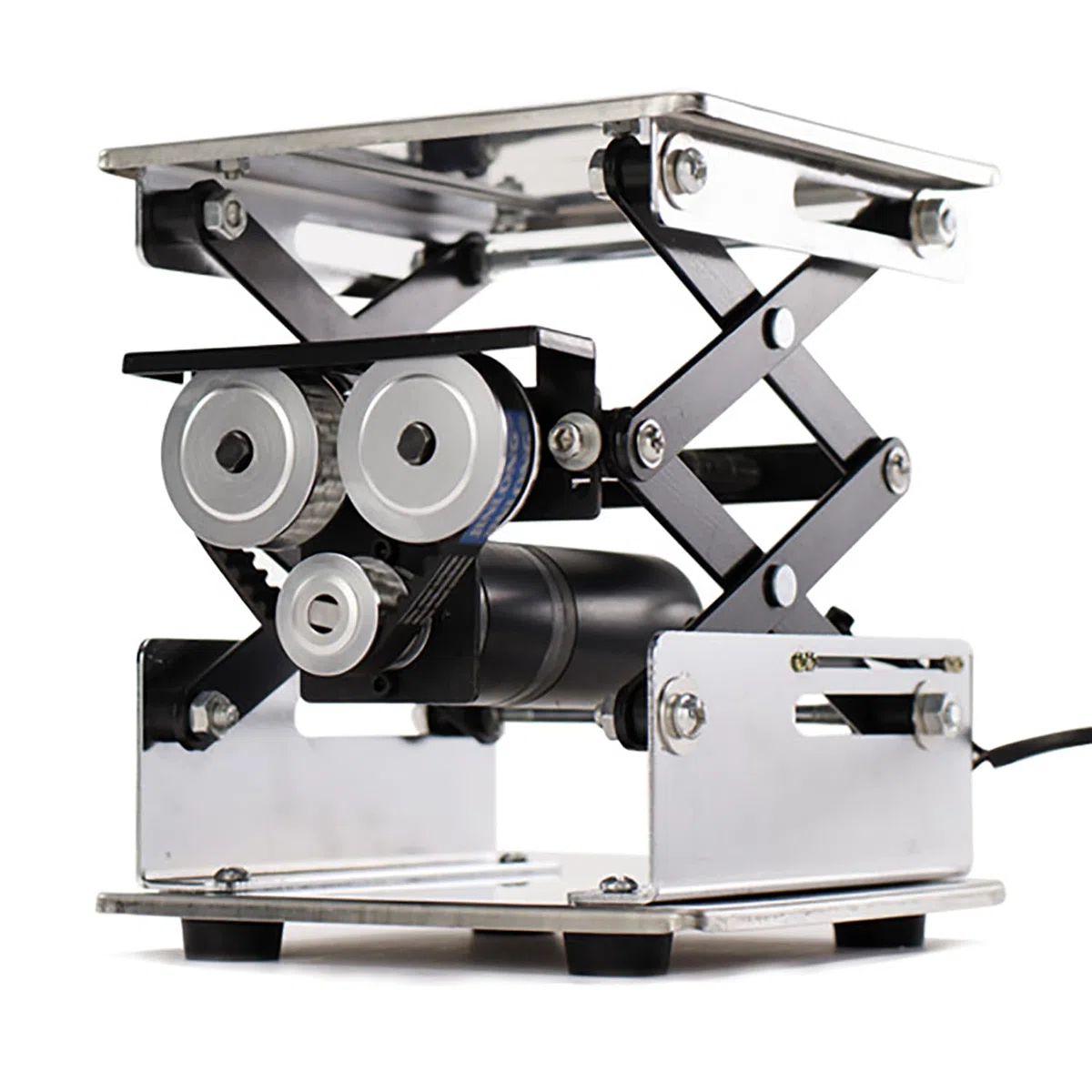 Plataforma elevadora eléctrica con mando a distancia, capacidad de carga de 10 kg, velocidad de elevación de 60 segundos, ideal para laboratorios escolares y producción, diseño compacto de 20 x 20 cm