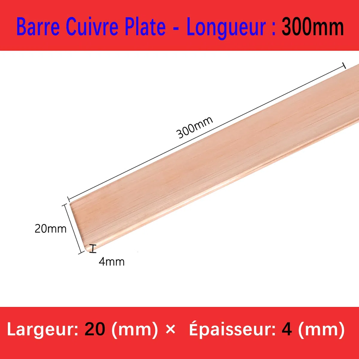 2 placas de cobre planas, 4 mm x 20 mm x 300 mm (cobre T2 puro 99,9%) para tierra eléctrica, trabajo de metal y bricolaje