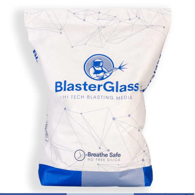 BlasterGlass Saco de 20kg - Arena de Vidrio Abrasivo Reutilizable para Limpieza por Chorro a Presión - Granulometriá de 300 a 600 Micros para Sistemas de Arenado y Chorreo