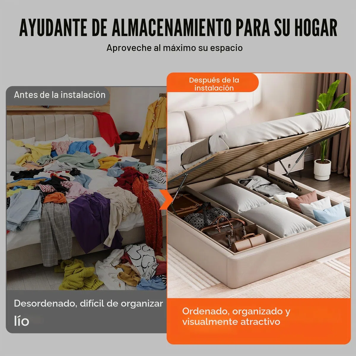 VEVOR Elevador de Cama Compatible de 150 x 200 cm Capacidad de 140 kg Kit de Hardware Mecánico de Cama Palanca Neumática Vertical de Lujo Soporte de Cama Resistente para Habitación de Invitados
