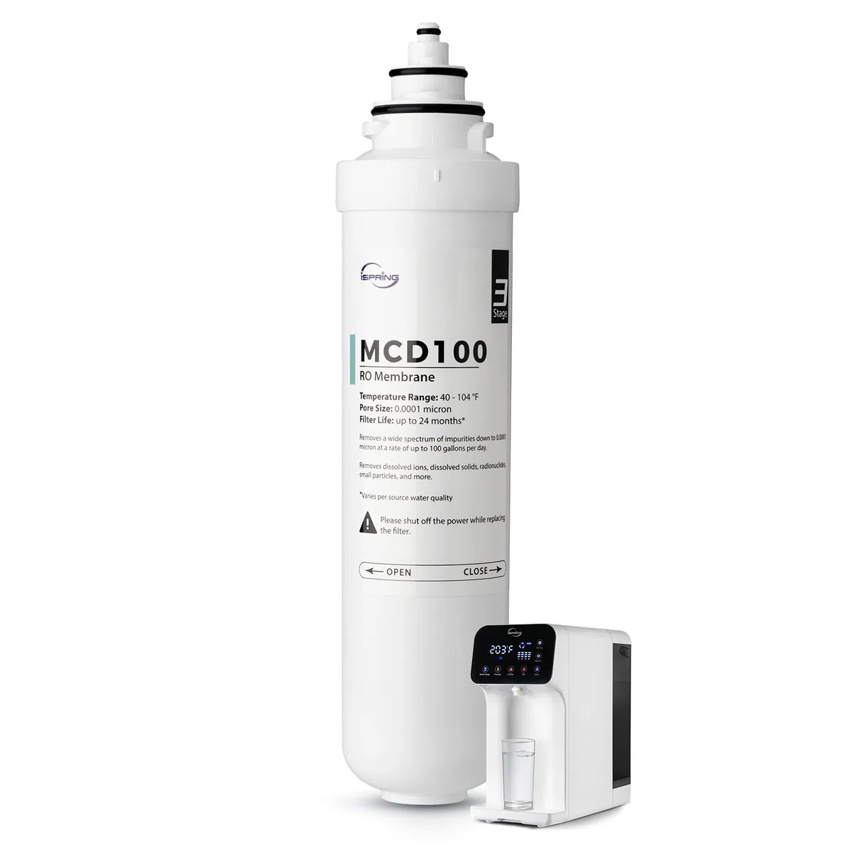 iSpring Filtro de recambio de membrana RO MCD100 para sistema de ósmosis inversa RCD100 para encimera, ciclo de sustitución: hasta 24 meses