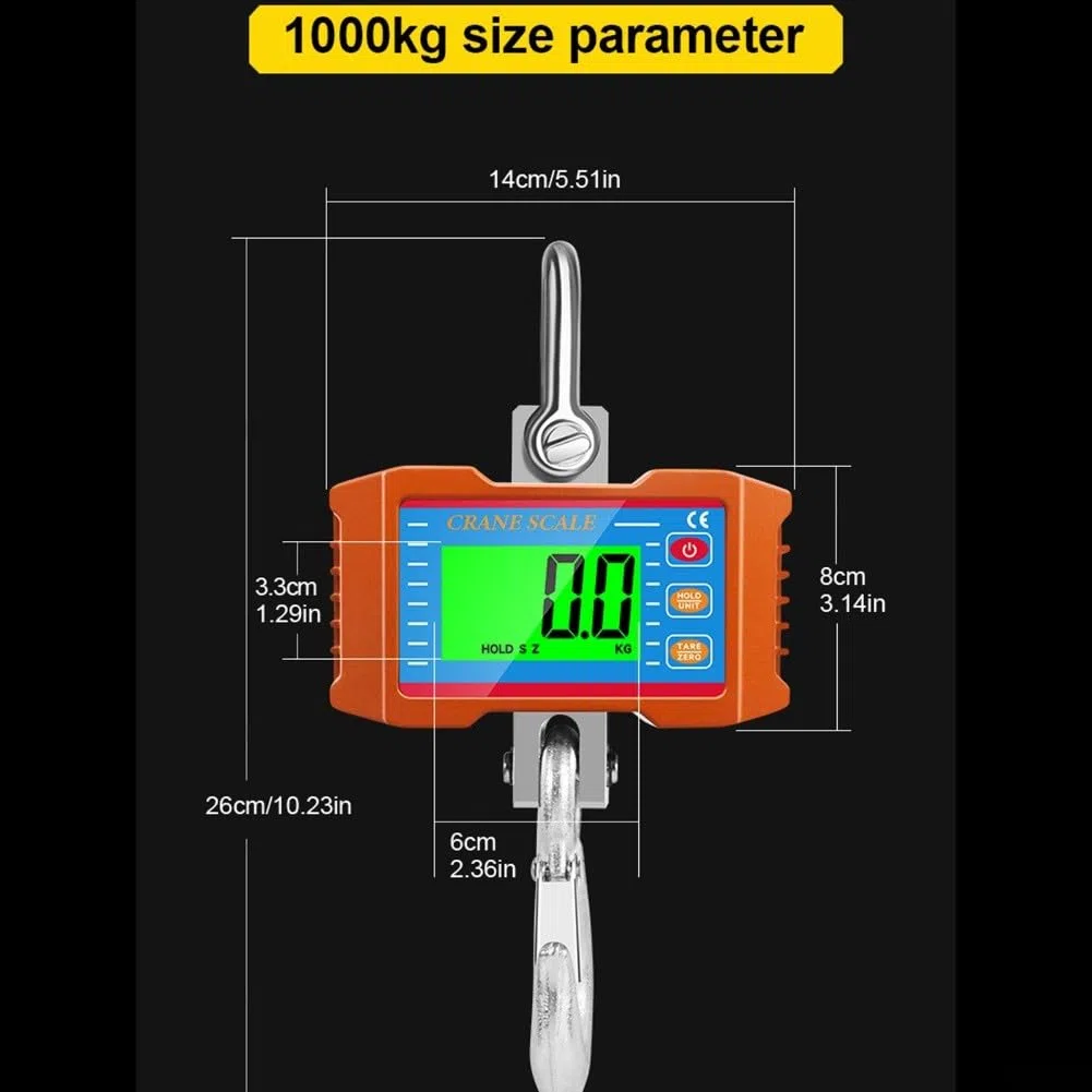 Báscula de grúa, báscula electrónica de grúa de 1000 kg, dispositivo de pesaje industrial de alta precisión con pantalla LCD retroiluminada grande (azul)