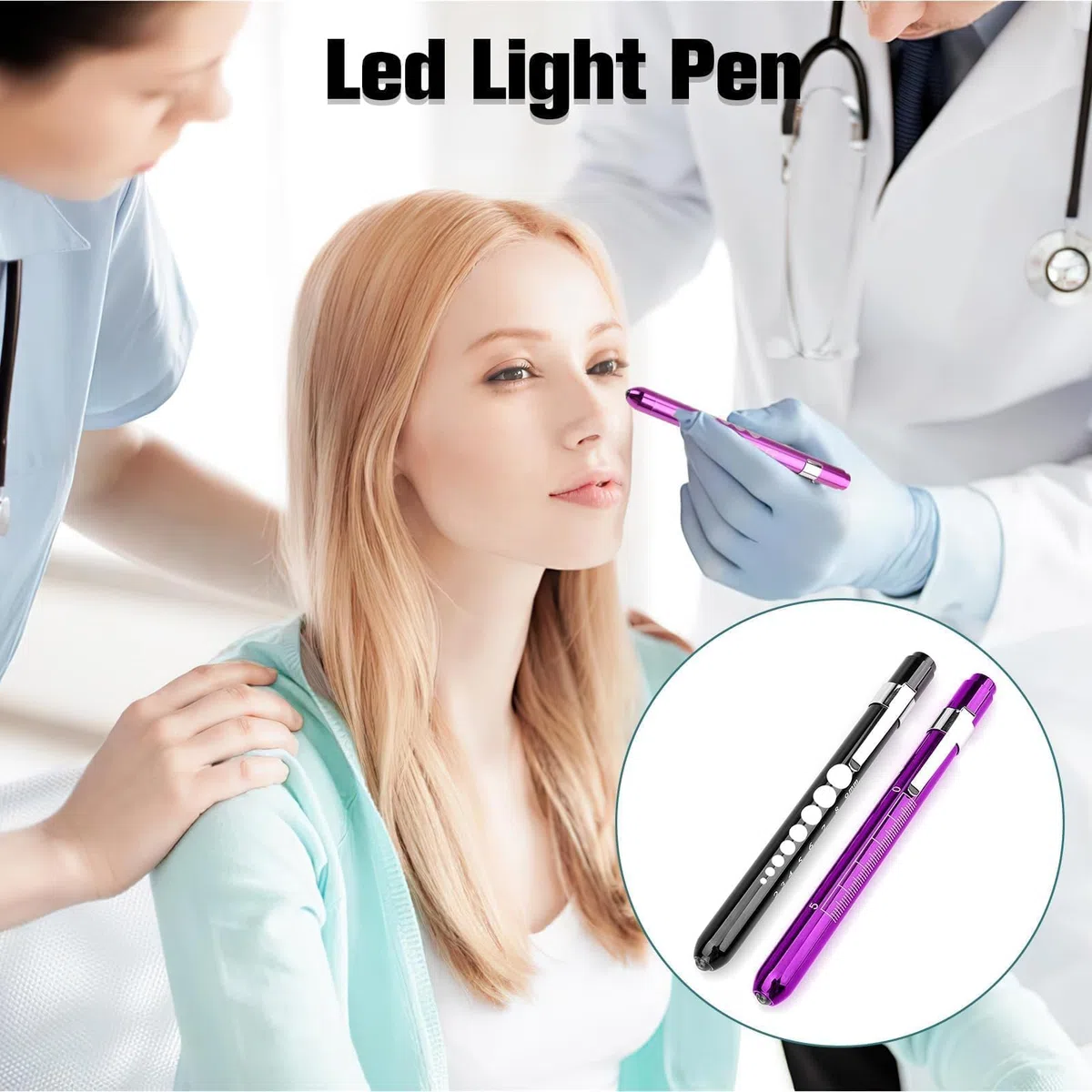 2 Pièces Lampes de Diagnostic Médical, Lampe pupille LED Portátil con Clip de Bolsillo, Luces de Pluma Médicas con 2 Fuentes de Luz LED, Lampe de à LED Réutilisable avec Pupillomètre