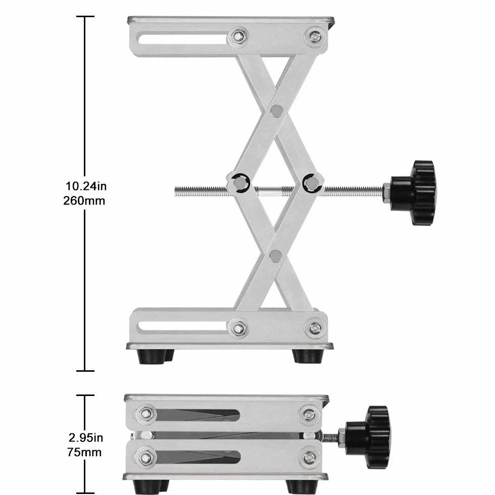 stonylab Mesa Elevadora de Tijera, 150 x 150 mm Plataforma Elevadora de Acero Inoxidable, Jack de Laboratorio, Rango de Altura Expandible de 75 mm a 260 mm, Peso de Soporte 10 kg