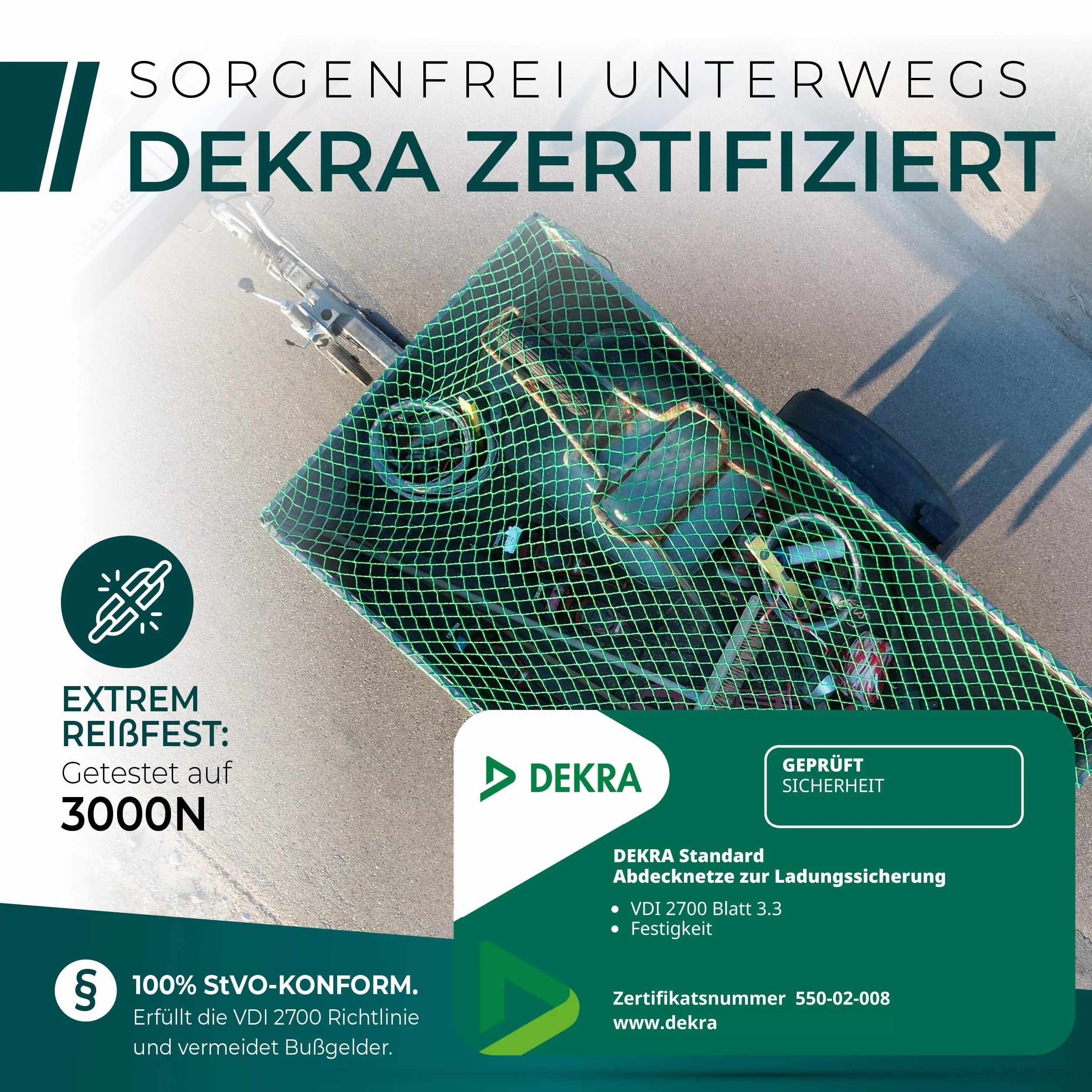 CargoVA® - Red de Remolque 3x4M [DEKRA Aprobado] - Red de Remolque con Cuerda elástica y marcación de Esquinas - para una sujeción Carga