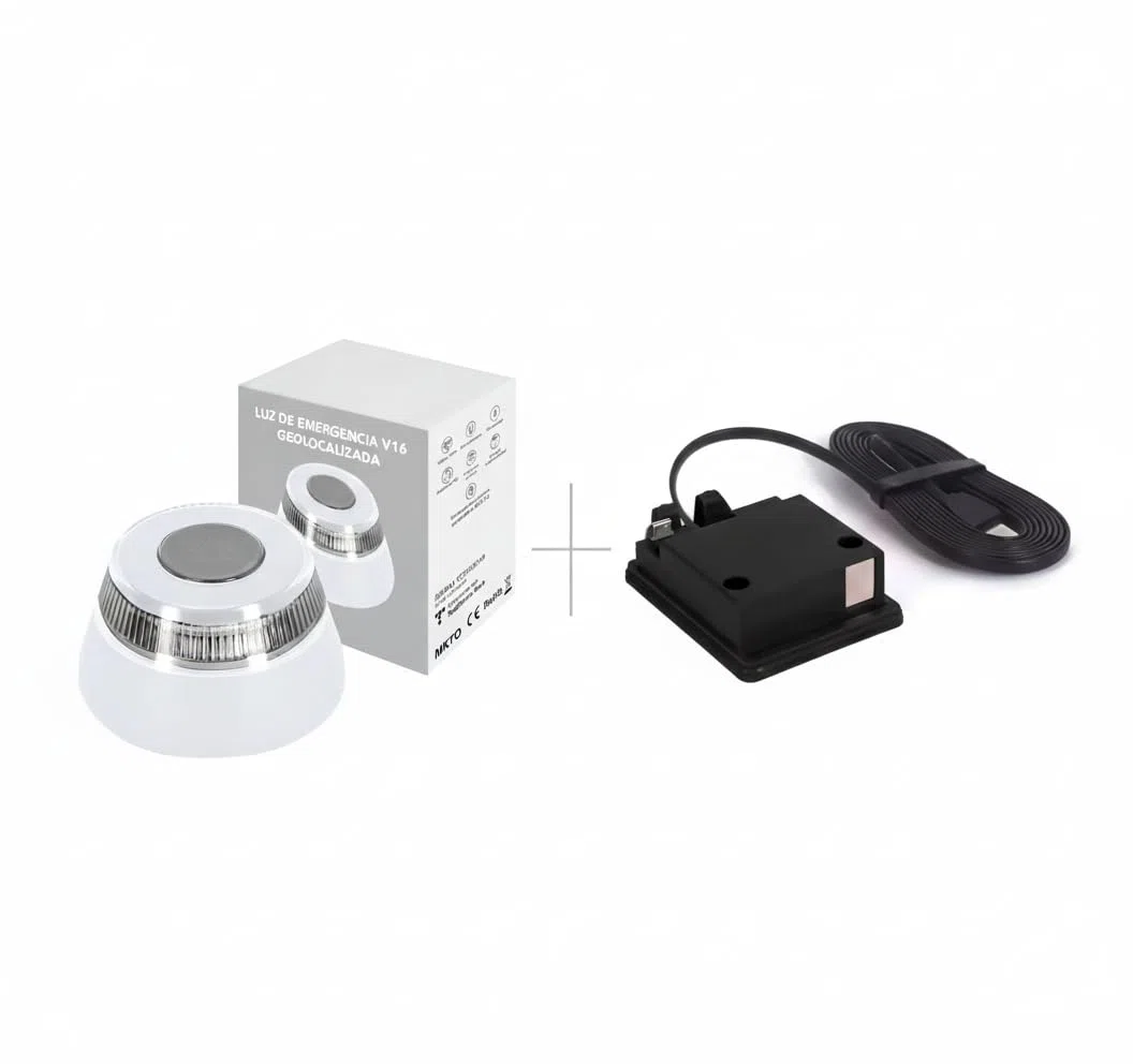 Baliza v16 geolocalizada homologada dgt 3.0,luz de Emergencia LED, Iluminación 360 Grados, valida hasta 2038 con app incluida,tarjeta SIM y datos incluidos más adaptador sustitución pilas conexión USB