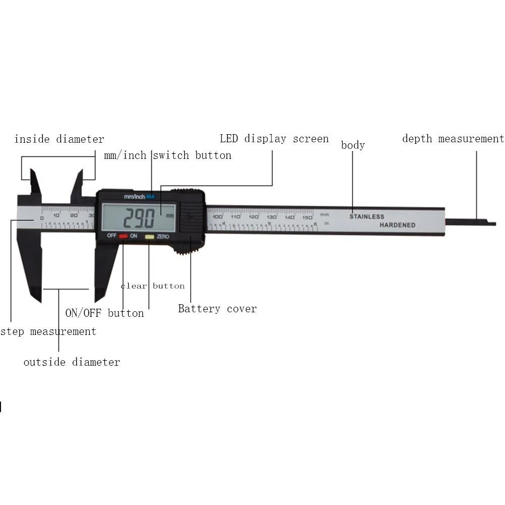 Calibrador vernier digital, de 100 - 150 mm; electrónico, medidor de plástico con pantalla de cristal líquido, micrómetro de fibra de carbón, herramienta de medición, 150mm 6inch, plástico, 1