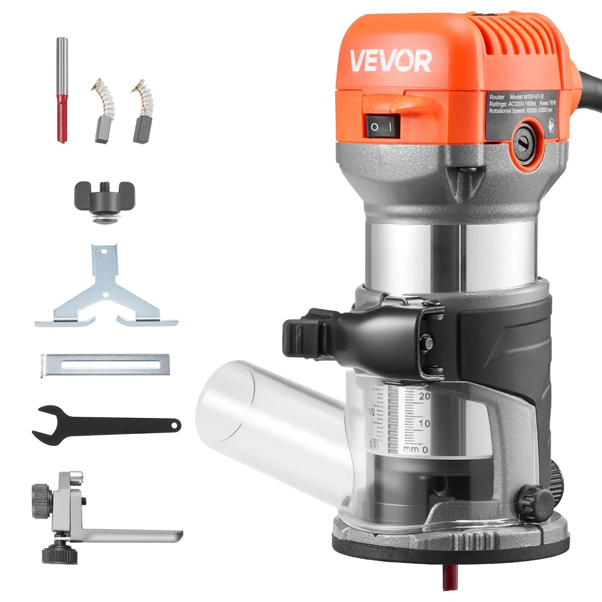 VEVOR Fresadora de Madera 1 HP 710 W, Rebajadora Eléctrica de 6 Velocidades Variables, con Base Fija y Cubierta Antipolvo, Fresadora de Cantos para Carpintería, Proyectos de Bricolaje, con Cable