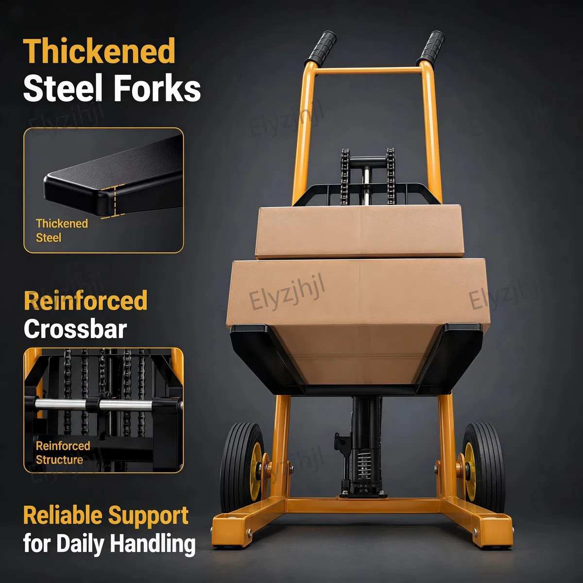 Apilador Hidráulico con Cabrestante Carga de 200 kg, Mesa Elevadora Hidráulica, Carretilla Manual Elevación de 90 cm, Apiladoras Plegable y Portátil, con Ruedas, para Fábricas, Almacenes
