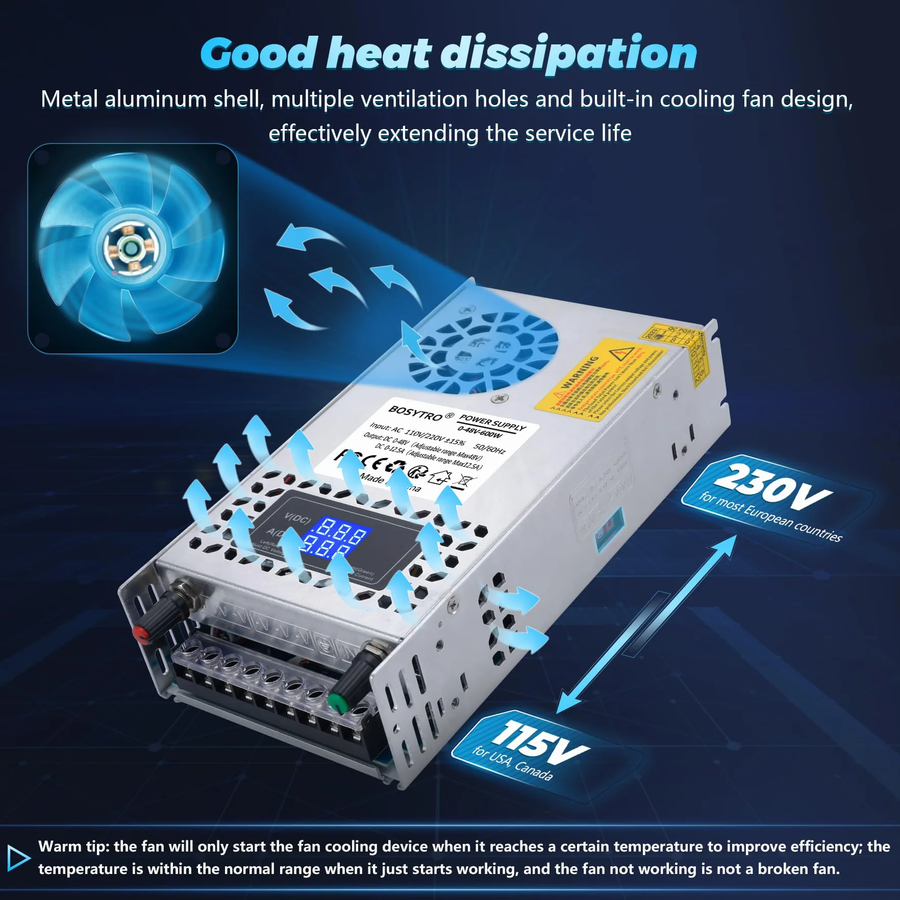 Fuente de Alimentacion Regulable AC110/220 to DC 0-48V 0-12.5A 600W Fuente de alimentación Universal Transformadores de Potencia,Para Automatización Industrial,Motor de control de velocidad