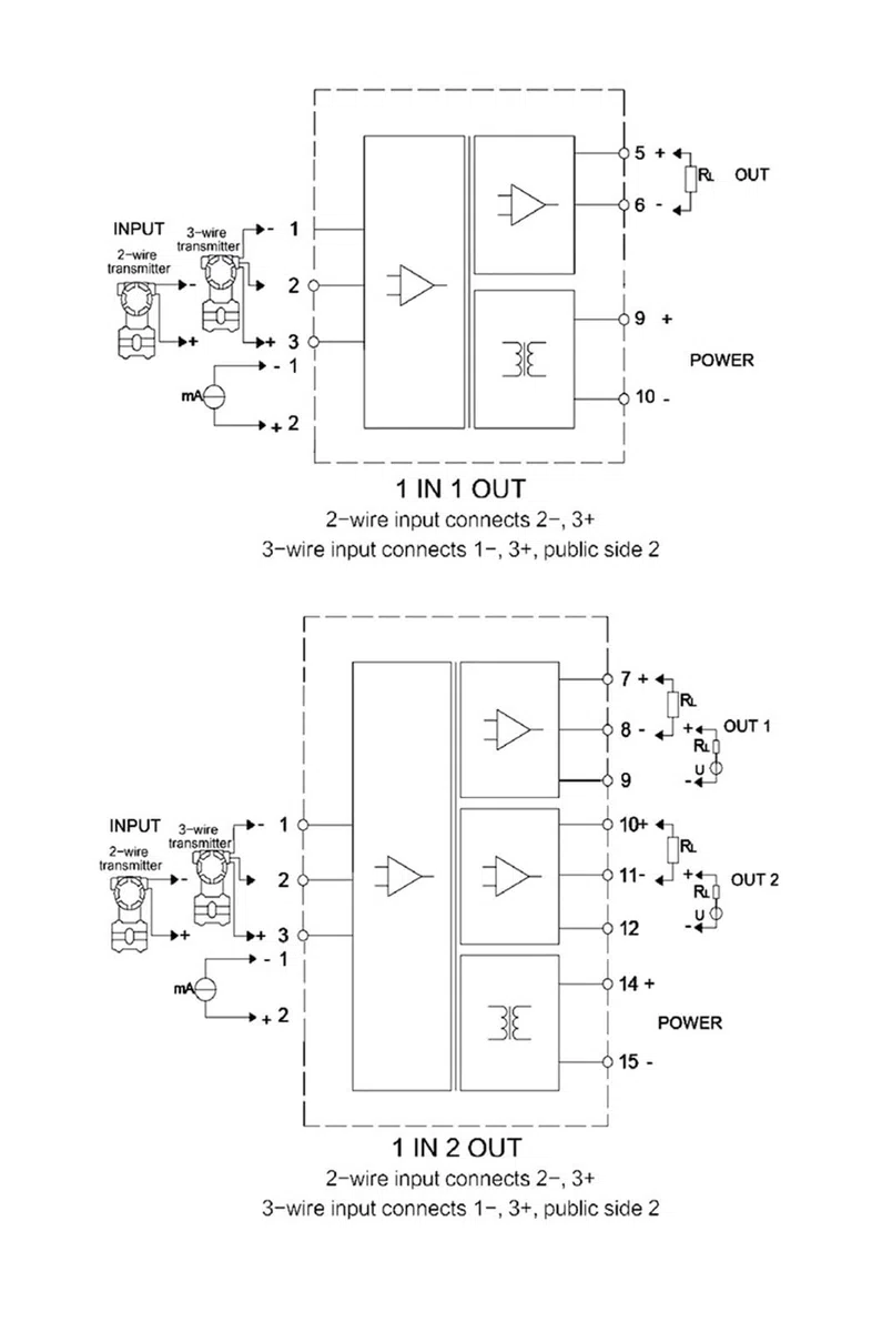 Aislador de señal DC24V 4-20mA 0-10V 0-5V Aislador de señal analógica RS485 1 in 1 out 1 in 2 out 2 in 1 out Convertidor aislador de señal DC (1 in 2 out,0-10V_Input 4-20MA)